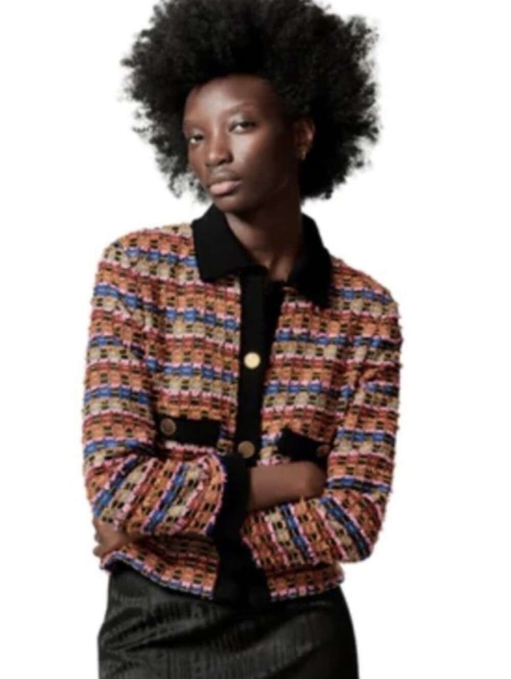 Zara Lined Multi-Color Tweed Jacket
